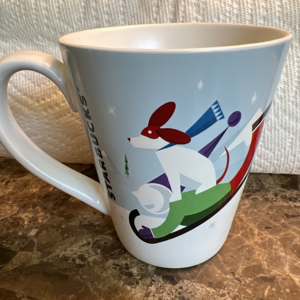 Starbucks Boy & Dog on Sled 2011 Holiday Ceramic Coffee Mug